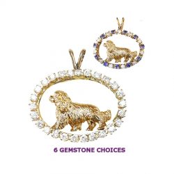 ONE of a KIND 14K Gold Cavalier King Charles in Diamond and Genuine Gemstone Ovals