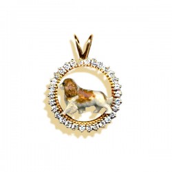 14K Gold Cavalier King Charles with Customized Enamel Artwork in Gemstone Circle