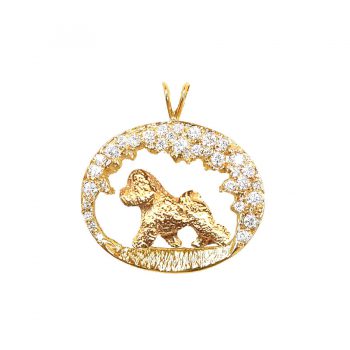 One of a Kind Stunning 14K Gold Diamond Scene with Bichon Frise