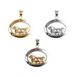 14K Gold or Sterling Clumber Spaniel Trotting in Narrow Glossy Oval