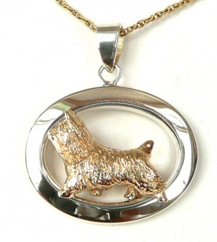 14K Gold and Sterling Silver Silky Terrier in Glossy Narrow Oval