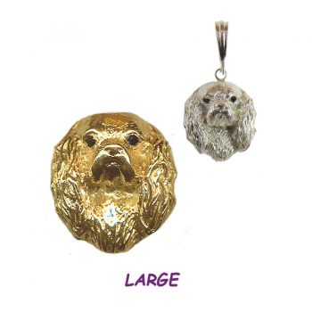14K Gold or Sterling Large Cavalier King Charles Spaniel Head with Black Diamond Eyes
