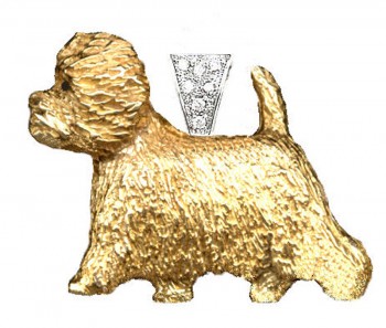 14K Gold Large West Highland White Terrier with 14K White Gold Diamond Pavé Bail