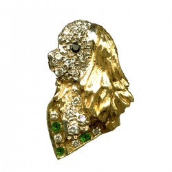 14K Gold Profile Cavalier Head Pavé in Diamonds, with Gemstone Collar and Black Diamond Eye