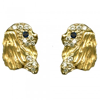 Cavalier King Charles Spaniel Earrings Featuring Profile Heads Pavé with Full Cut Diamonds