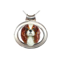 Cavalier King Charles Large Personalized Enamel on Bold Grooved Oval
