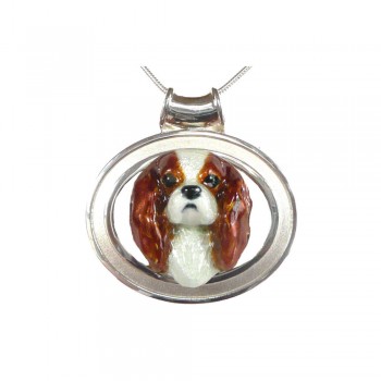 Cavalier King Charles Large Personalized Enamel on Bold Grooved Oval