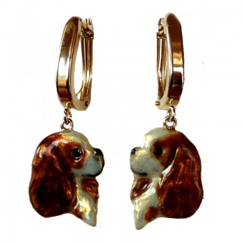 14K Gold Cavalier King Charles Earrings with Customized Enamel Artwork