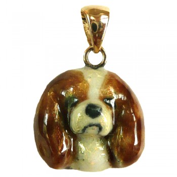 14K Gold Cavalier King Charles Small Head with Personalized Enamel Artwork