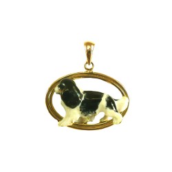 Cavalier King Charles with Enamel Artwork Trotting on Double Oval