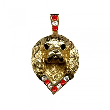 Large 14K Gold Cavalier King Charles Head with Gemstone Collar and Bail