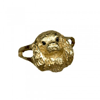 14K Gold SMALL 3D Cavalier Head Ring with Black Diamond Eye