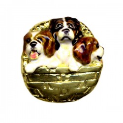 14K or Sterling Cavalier King Charles Puppies in Basket with Personalized Enamel Artwork