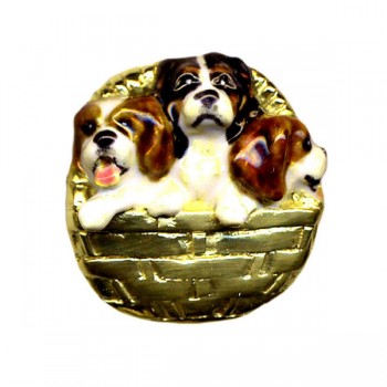 14K or Sterling Cavalier King Charles Puppies in Basket with Personalized Enamel Artwork