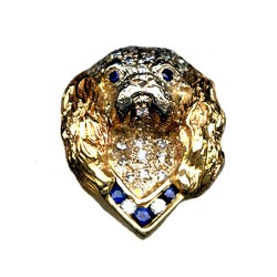 14K Gold Large Cavalier Head Pavé in Diamonds, with Gemstone Collar