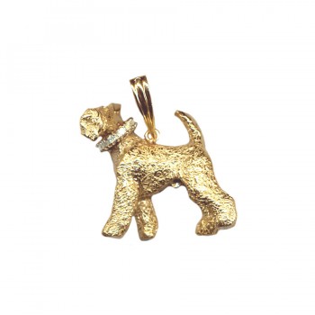 Large Trotting Airedale Terrier with Turned Head and Gemstone Collar in 14K Gold or Sterling Silver