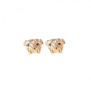 14K Gold or Sterling Silver Bulldog Head Earrings with Black Diamond Eyes