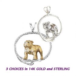 Gorgeous Standing Bulldog in Leash - 14K Gold, Sterling, or Combo