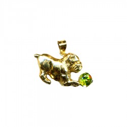 14K Gold or Sterling Silver Bulldog Puppy Playing with Genuine Gemstone Ball