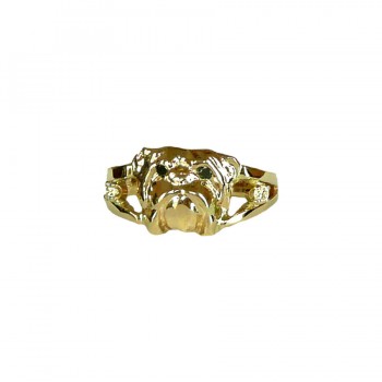 14K Gold or Sterling Silver Bulldog Ring with Precious Gemstones and Black Diamond Eyes