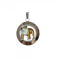 14K Gold or Sterling Silver Standing Bulldog on Wide Glossy Circle with Personalized Enamel Artwork
