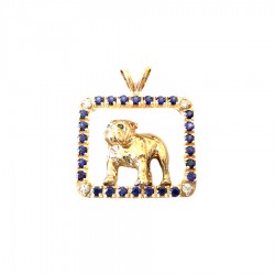 14K Gold Standing Bulldog in Gemstone Frame and Diamond Accents