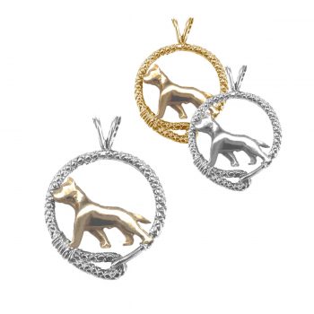 14K Gold and Sterling Silver American Staffordshire Terrier (Am Staff ) Pendant Trotting in Leash