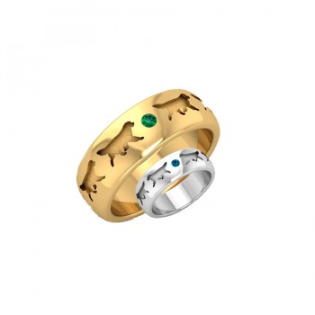 Golden Retriever Comfort Band Ring with 2 Diamonds in 14K Gold or Sterling Silver