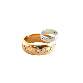 14K Gold or Sterling Comfort Recessed Newfoundland Band Ring with 2 Gemstones