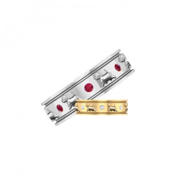 14K Gold Eternity Band Ring with Raised Westies and 8 Gemstones