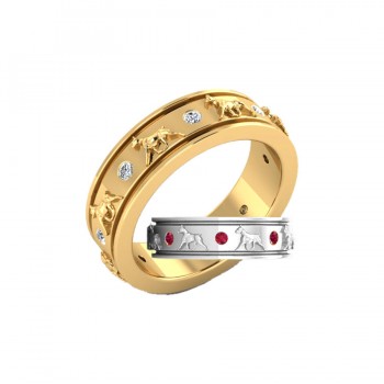 14K Gold Eternity Band Ring with Raised Boxers and 8 Gemstones - 6 Gemstone Choices !