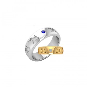 14K Gold or Sterling Comfort Band Ring with Recessed Westies and 2 Gemstones