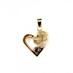 14K Gold Portuguese Water Dog Head in Heart with Ruby Accent