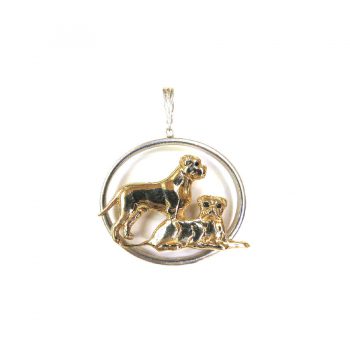 14K Gold Standing and Lying Bullmastiff in Sterling Narrow Oval