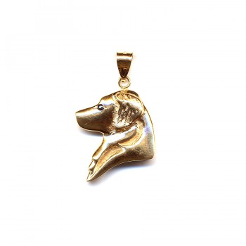 Golden Retriever Large Head in 14K Gold or Sterling Silver with Black Diamond Eye