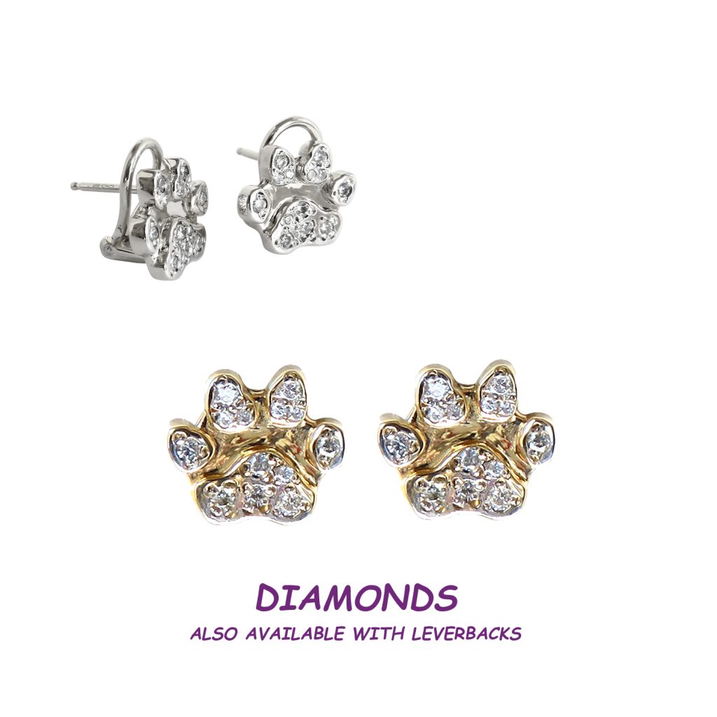 925 Silver Small Paw Earrings Gold main image 0