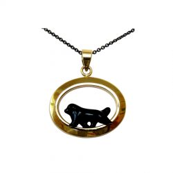 14K Gold or Sterling Newfoundland with Personalized Enamel Artwork in Narrow Glossy Oval