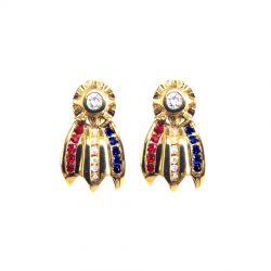 14K Gold Best in Show Rosette Earrings with Diamonds, Sapphires, and Rubies