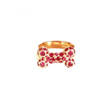 14K Gold Dog Bone Ring Crammed with Rubies