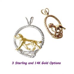 Trotting Labrador Retriever in Leash; 14K Gold, Sterling and Combo options