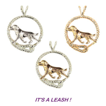 Labrador Retriever Trotting in Leash with14K Gold or Sterling Silver Combos
