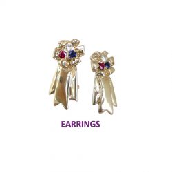 14K Gold Best in Show Earrings with Cluster of Diamond, Ruby, and Sapphire