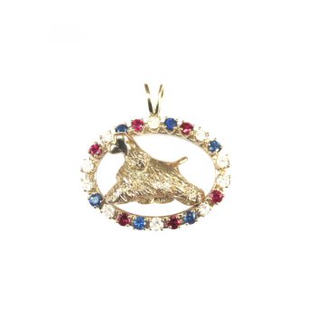 14K Gold Best in Show Gemstone Oval and Surrounds a 3D Sculpture of YOUR Breed