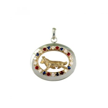 Sterling Oval Enhanced with 14K Gold Best in Show Gemstone Oval and Finished with a 3D Sculpture of YOUR Breed