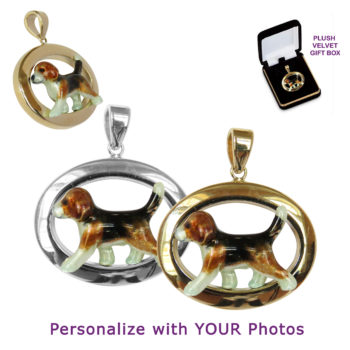 Customized Beagle Enamel Artwork on14K Gold or Sterling Silver Glossy Oval