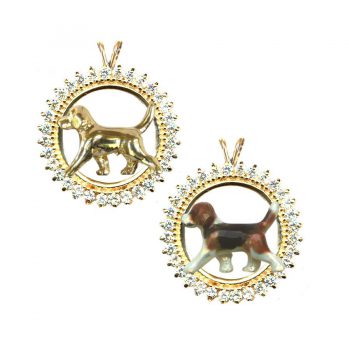 14K Gold Trotting Beagle in All Diamond or Gemstone Circle -- 6 Choices