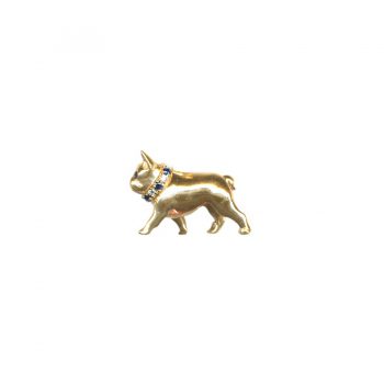 14K Gold Medium Size Trotting French Bulldog with Gemstone Badger Collar - 6 Collar options