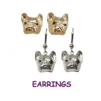 14K Gold or Sterling French Bulldog Earrings with Black Diamond Eyes