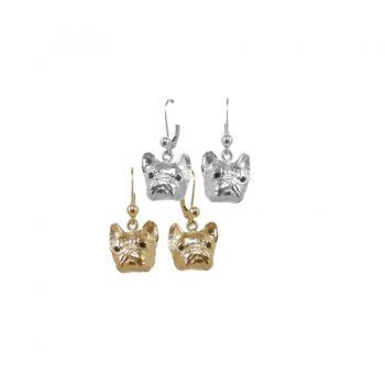 14K Gold or Sterling French Bulldog Earrings with Black Diamond Eyes