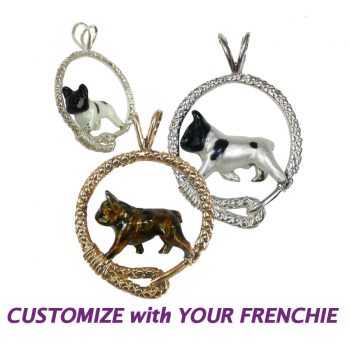 Fabulous Enamel French Bulldog in Leash; Personalize with YOUR photo